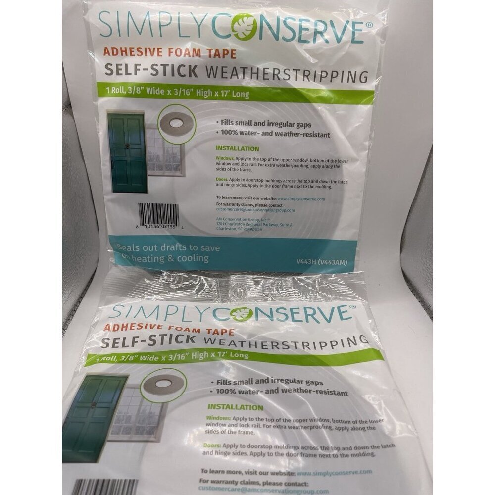 2 Simply Conserve Window Insulating Kit Indoor Film 5-Pack 36"x60" 2 Foam Tape - Picture 6 of 7